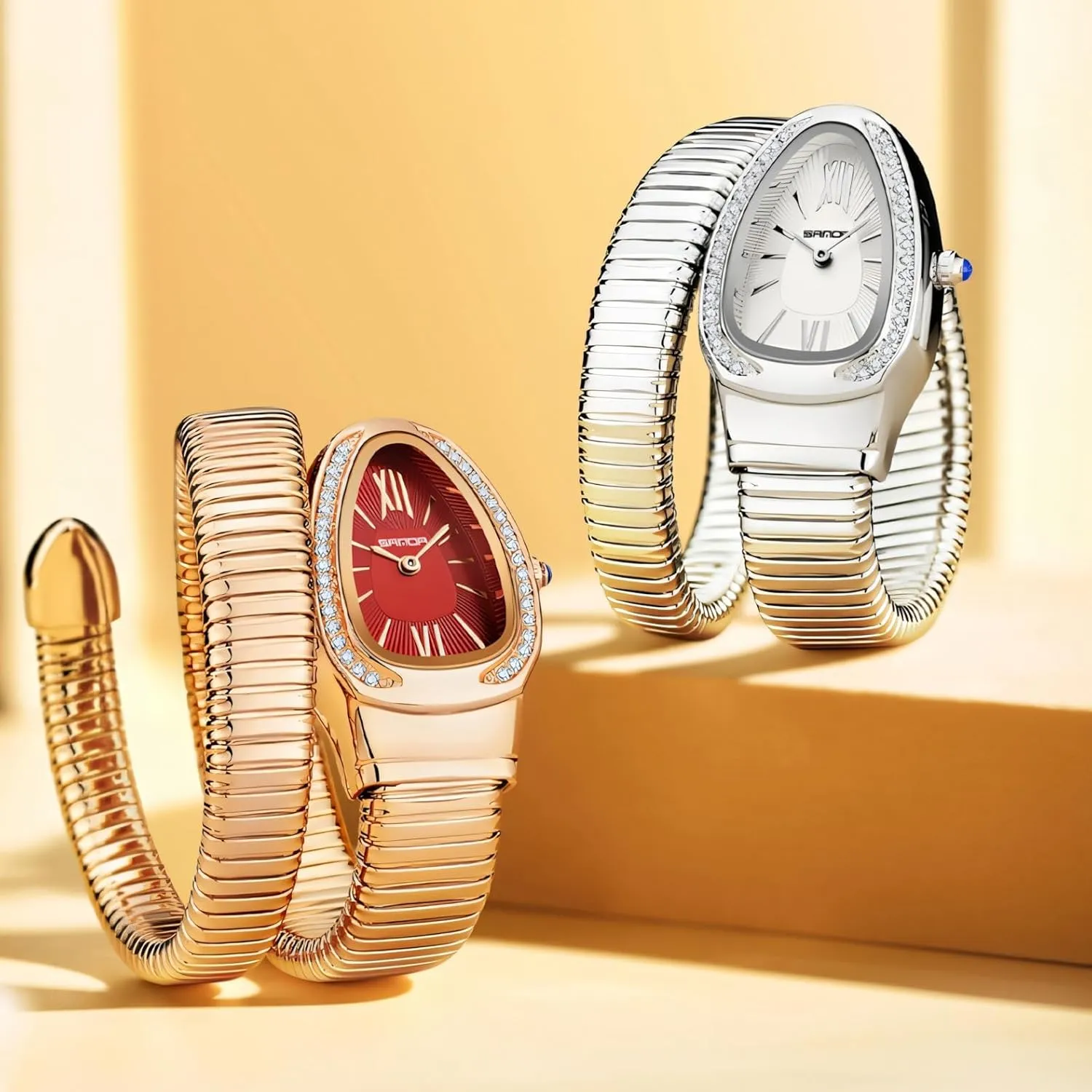 Ladies Wristwatch Retro Temperament Light Luxury Women Watches Fashion Women's Quartz Watch Snake simply Shaped Dial Inlaid Rhinestone 