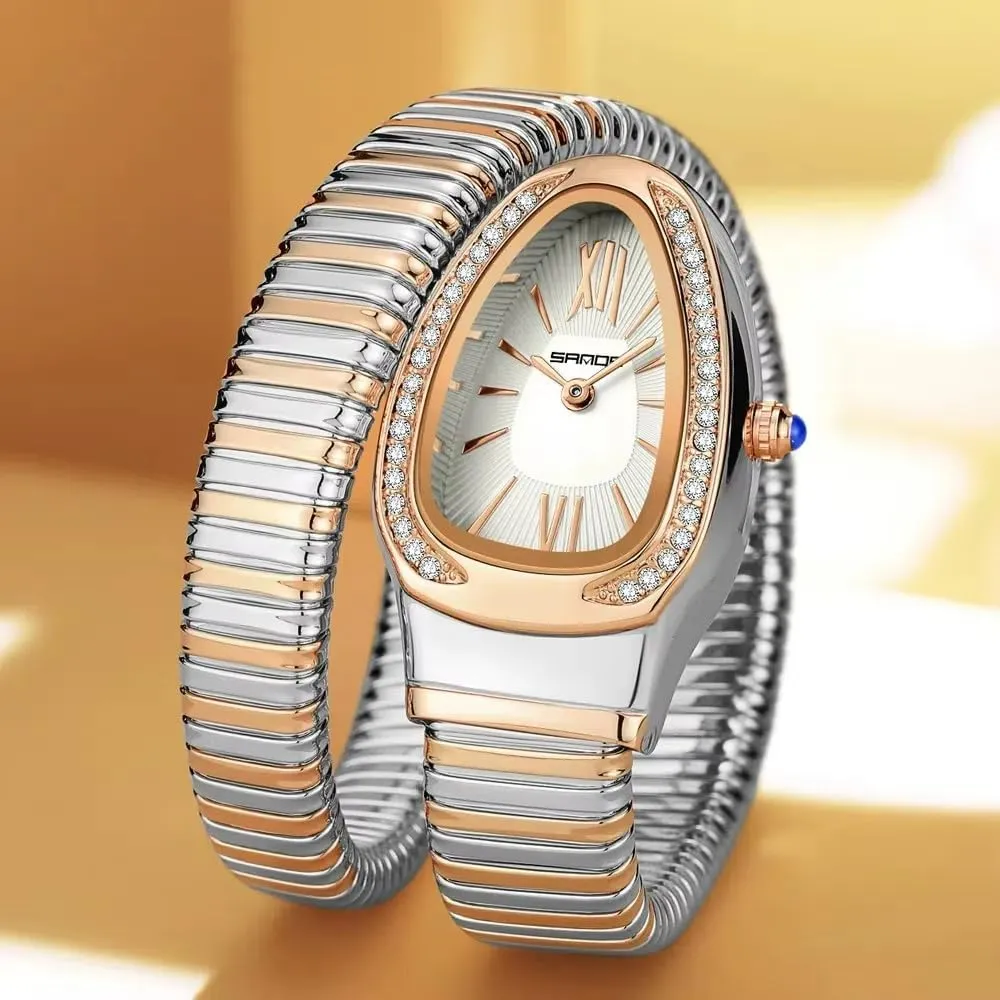 Ladies Wristwatch Retro Temperament Light Luxury Women Watches Fashion Women's Quartz Watch Snake simply Shaped Dial Inlaid Rhinestone 