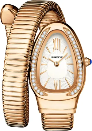 Ladies Wristwatch Retro Temperament Light Luxury Women Watches Fashion Women's Quartz Watch Snake simply Shaped Dial Inlaid Rhinestone 