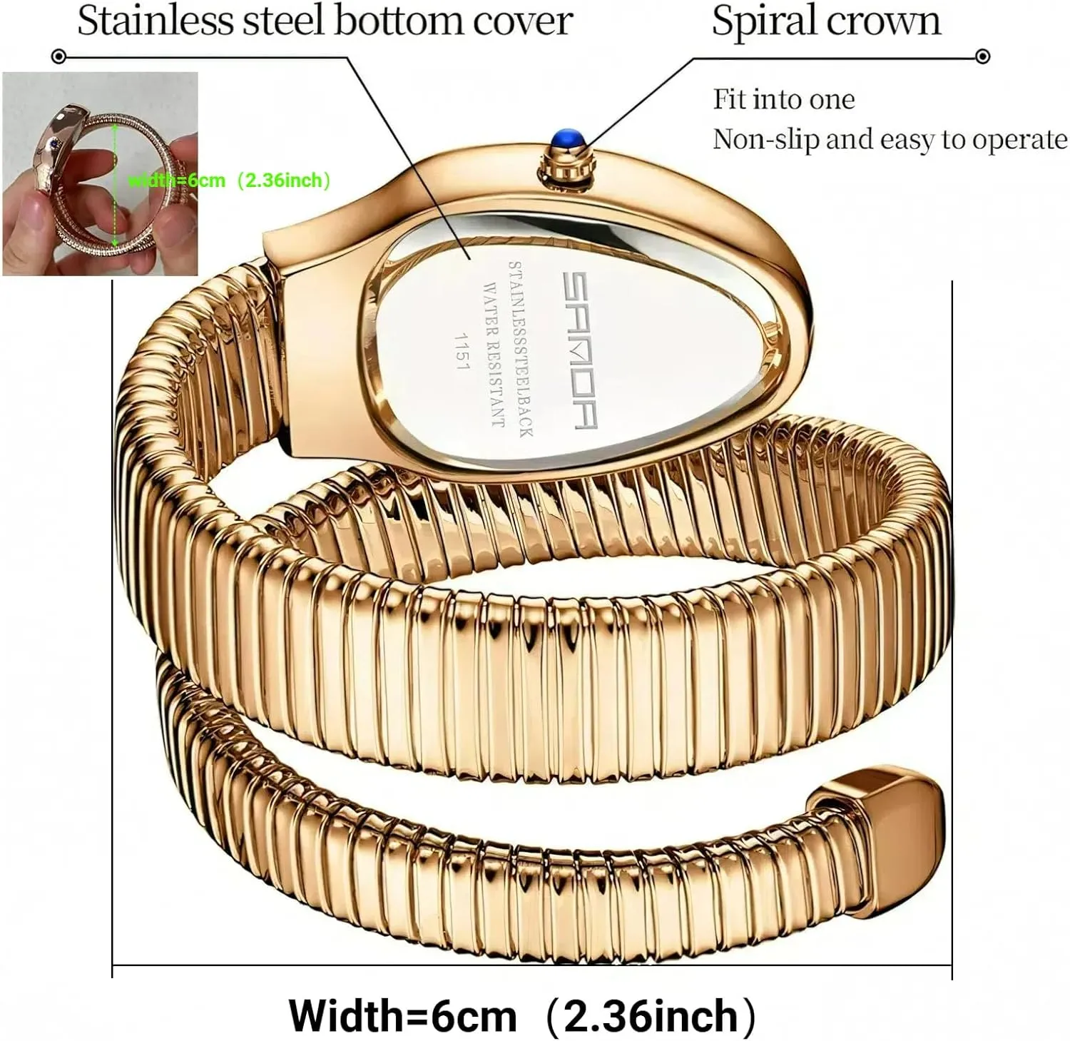 Ladies Wristwatch Retro Temperament Light Luxury Women Watches Fashion Women's Quartz Watch Snake simply Shaped Dial Inlaid Rhinestone 