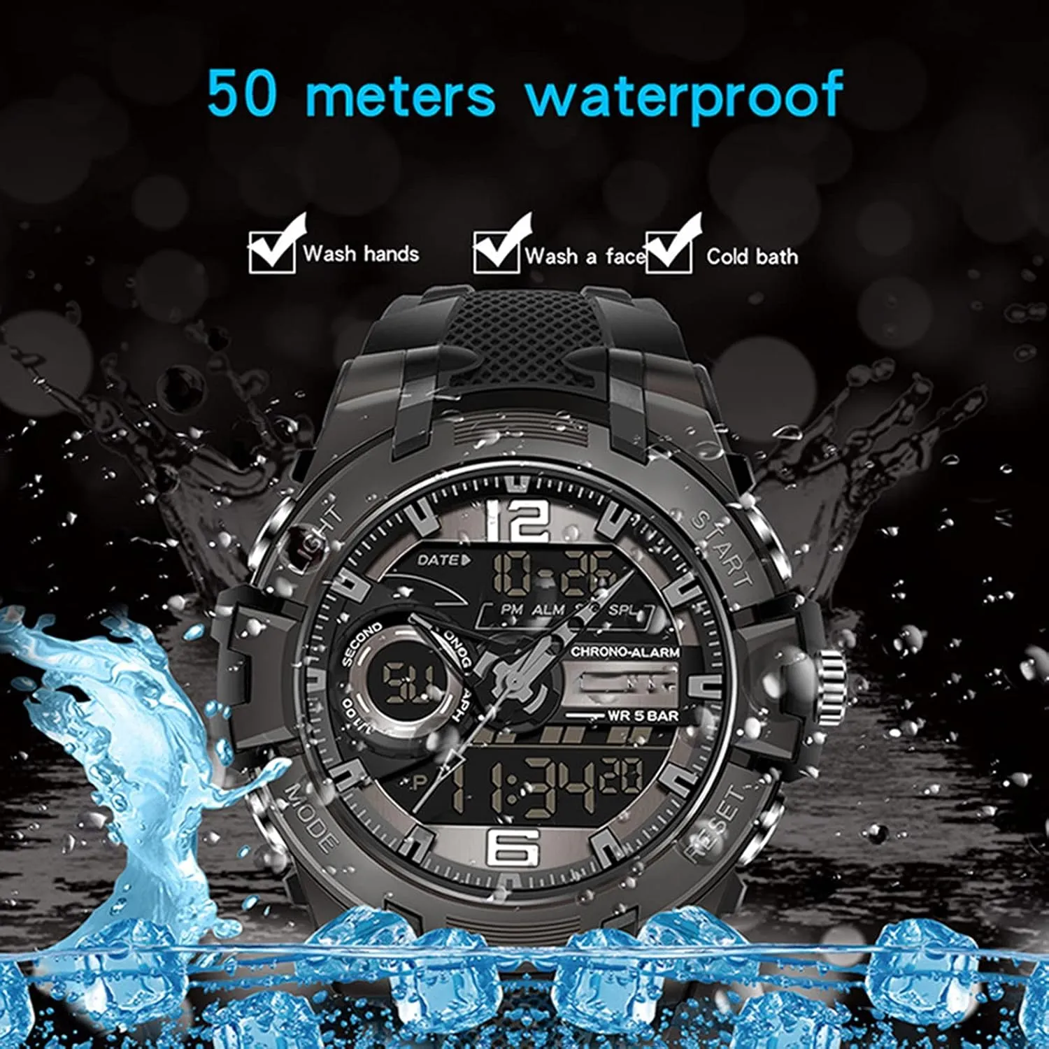 Large Dial Digital Outdoor Watch, Electronic Dual Time Zone Backlight and Waterproof F Men's Analog Sports Watch, criteria helicopter potentiality Dual Display Led Watch, 