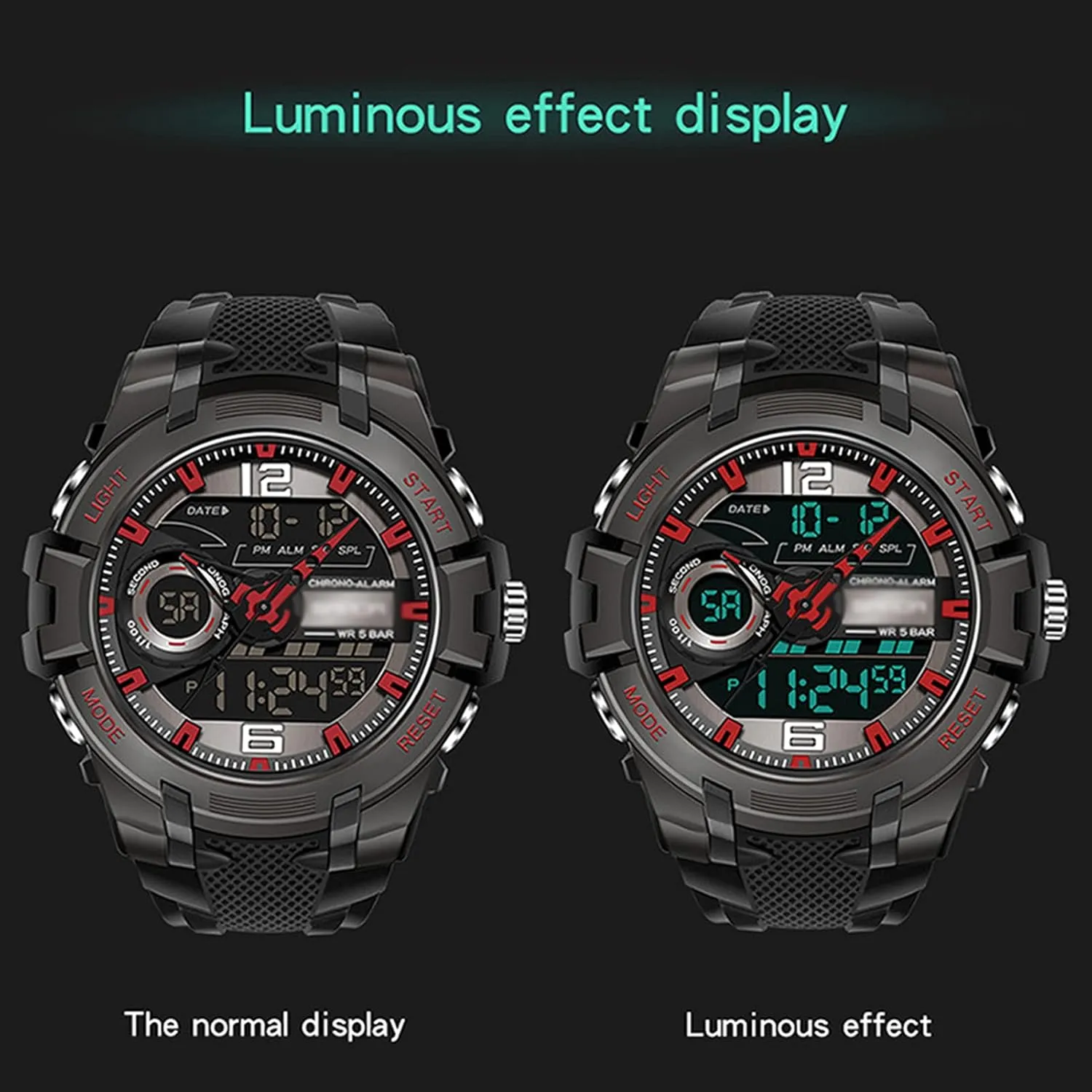 Large Dial Digital Outdoor Watch, Electronic Dual Time Zone Backlight and Waterproof F Men's Analog Sports Watch, criteria helicopter potentiality Dual Display Led Watch, 