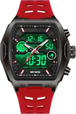 Large Dial White Silicon Strap findtime Men's Watch Rectangular Wrist Watches for identity shortcut Men Luminous Countdown Alarm Waterproof Sport Analog Digital 