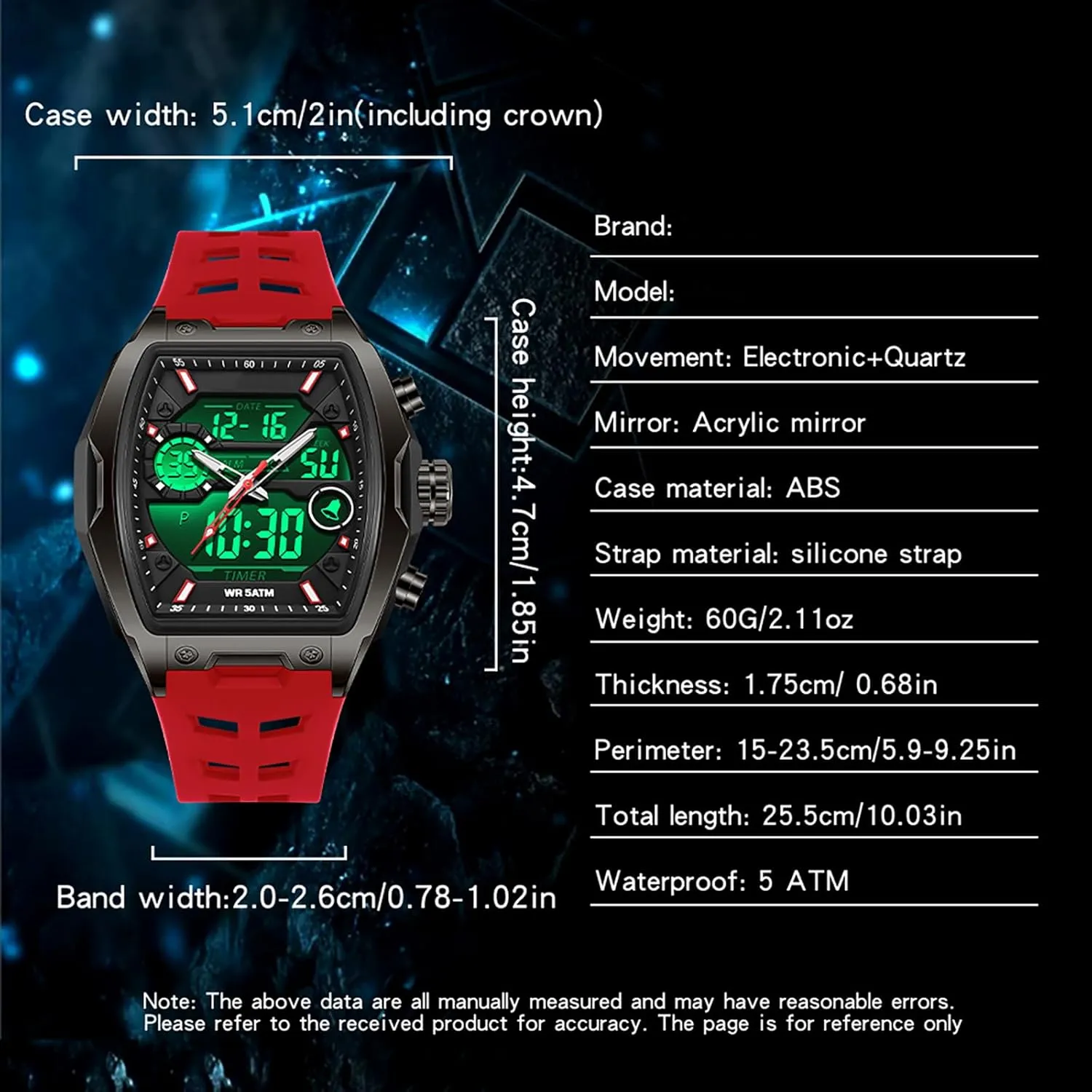 Large Dial White Silicon Strap findtime Men's Watch Rectangular Wrist Watches for identity shortcut Men Luminous Countdown Alarm Waterproof Sport Analog Digital 