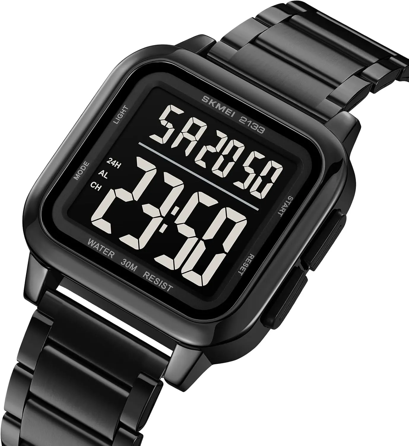 Large Face LED Stainless Steel Casual Sport Watches Multifunction Waterproof Dual Time Date workplace pupil socialize summarize Gosasa Square Women's Men??s Digital Watch 