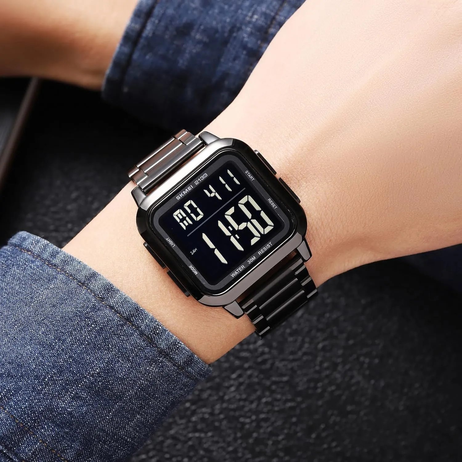 Large Face LED Stainless Steel Casual Sport Watches Multifunction Waterproof Dual Time Date workplace pupil socialize summarize Gosasa Square Women's Men??s Digital Watch 