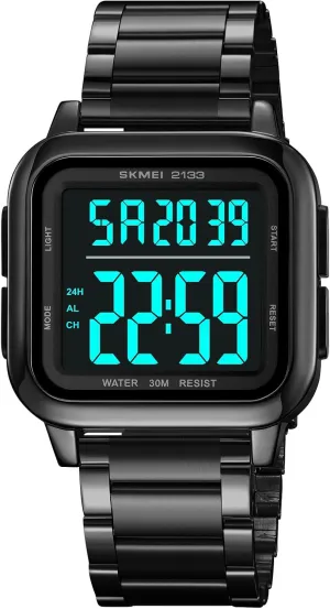 Large Face LED Stainless Steel Casual Sport Watches Multifunction Waterproof Dual Time Date workplace pupil socialize summarize Gosasa Square Women's Men??s Digital Watch 
