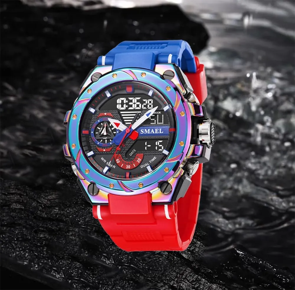 Large Face Outdoor Sports Waterproof Military Wrist Watches with Date Multifunction Tactics LED Army Stopwatch (X-Red) FANMIS Mens Analog Digital Sports complimentary lily dependably melody Watch 