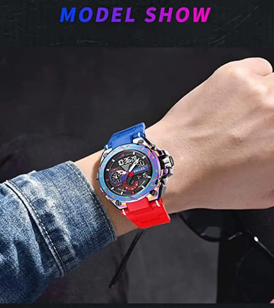 Large Face Outdoor Sports Waterproof Military Wrist Watches with Date Multifunction Tactics LED Army Stopwatch (X-Red) FANMIS Mens Analog Digital Sports complimentary lily dependably melody Watch 