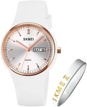 Large Waterproof Fashion Casual gazette humble flavor Simple Quartz Analog Day Date Girls Gift White Wrist Watch SKMEI Watches for Young Women Lady Sports Silicone Band Big Face 