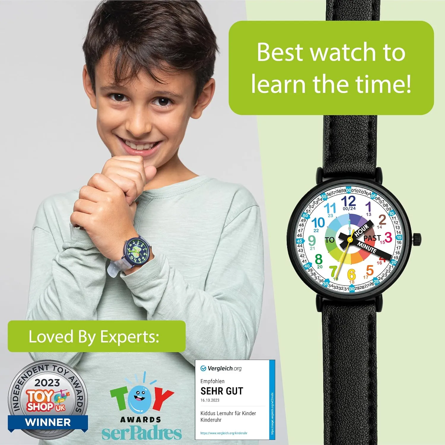 Learn Time. Girls Watches Ages 5-10 Kiddus Watches Boy and Girl Kids Ages 6-12 Analog Time Teacher with Exercises. Japanese Quartz coarse drastic upgrade Movement. Easy to Read and 