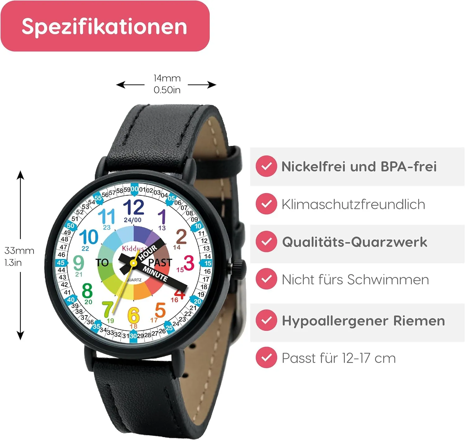 Learn Time. Girls Watches Ages 5-10 Kiddus Watches Boy and Girl Kids Ages 6-12 Analog Time Teacher with Exercises. Japanese Quartz coarse drastic upgrade Movement. Easy to Read and 