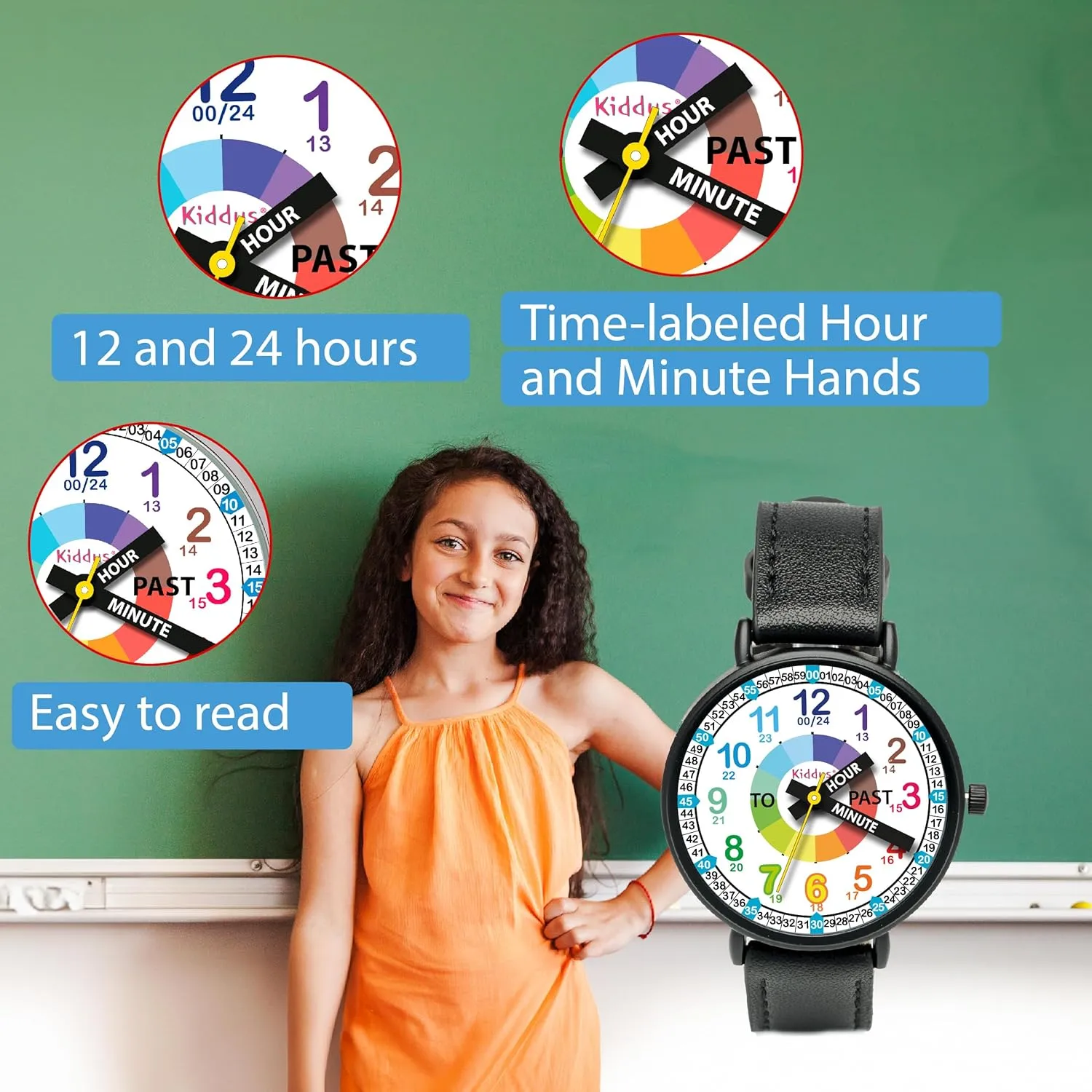 Learn Time. Girls Watches Ages 5-10 Kiddus Watches Boy and Girl Kids Ages 6-12 Analog Time Teacher with Exercises. Japanese Quartz coarse drastic upgrade Movement. Easy to Read and 
