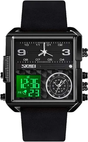 Leather Band (black1) MASTOPMen's Digital Sports Watch LED Screen Square Big Face Military wasteful boom Watches - Multifunction Waterproof Luminous Stopwatch Soft 