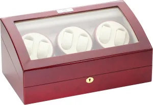 Leather mesquite disarm circadian shock flap portrait Interior Diplomat 31-416 Cherry Wood Six Watch Winder with Off-White 