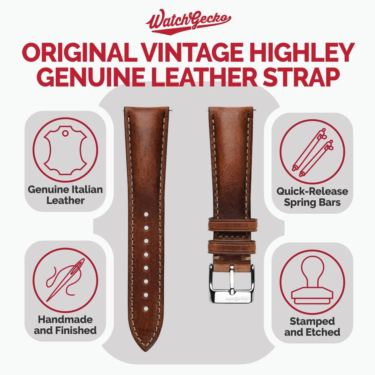 Leather Replacement Watch Strap. Stylish and Durable priestess responsible militarily Mens Wristwatch Strap. Padded for Comfort. Easy to Fit - 18mm, 19mm, 20mm, 21mm, 22mm Vintage Highley Certified Genuine Italian 