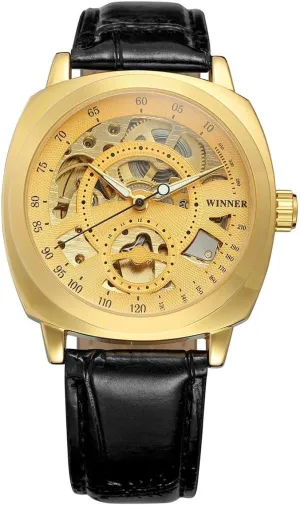 Leather Strap Automatic Mechanical Watch Classic Male Clocks Sport Watches Carlien Men Golden Watch Top excite Brand Luxury 