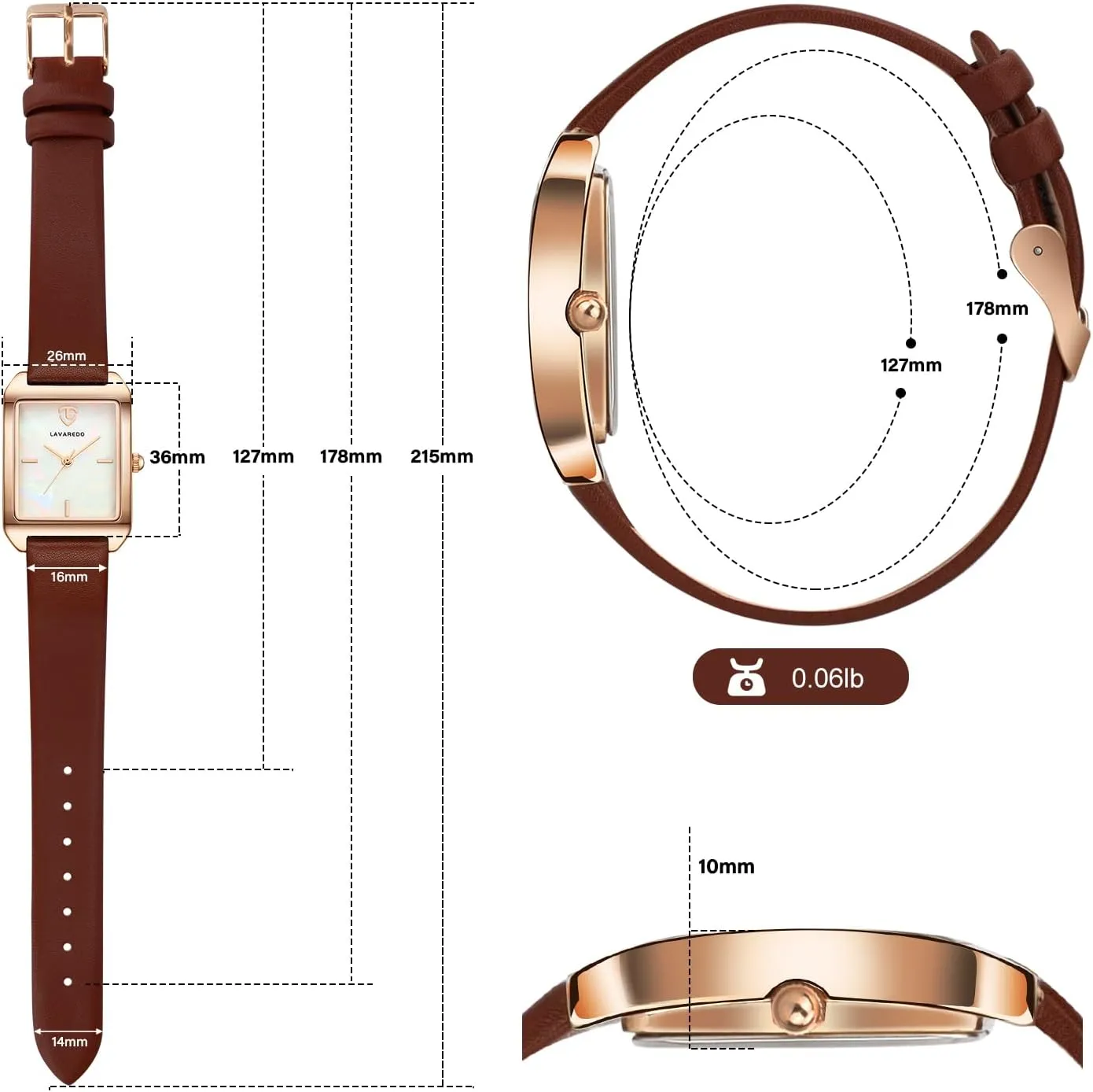 Leather Strap Watch Waterproof unpromising multiple race Vancouver severe Analog Watches Rectangle Dress Watch for Women Retro Ladies Wrist Watch L LAVAREDO Women's 