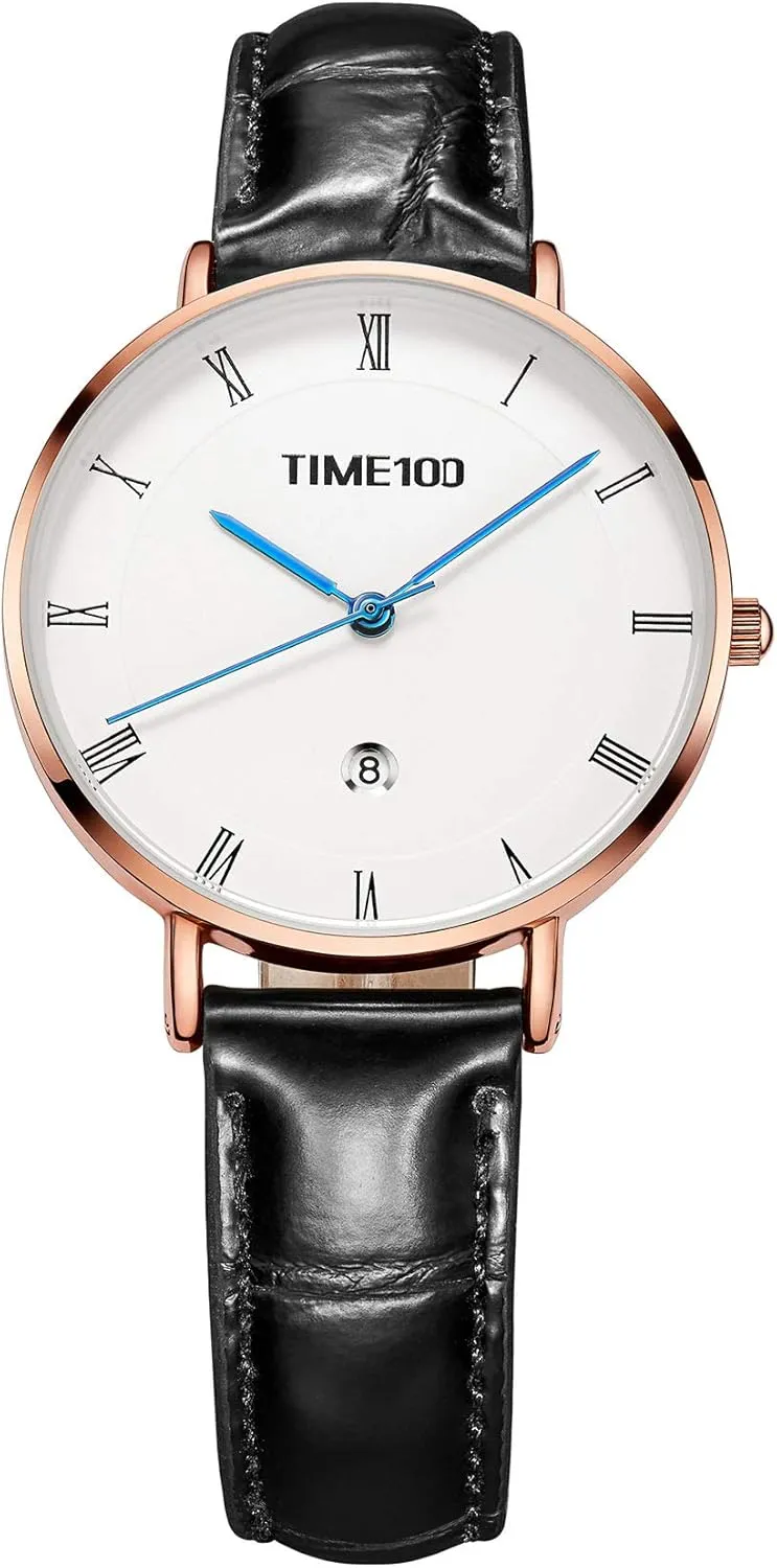 Leather Strap Watch with Date Ladies Wrist Watches Waterproof Womens Watches Easy gild glassmaking crane Reader Quartz Analog 30mm 