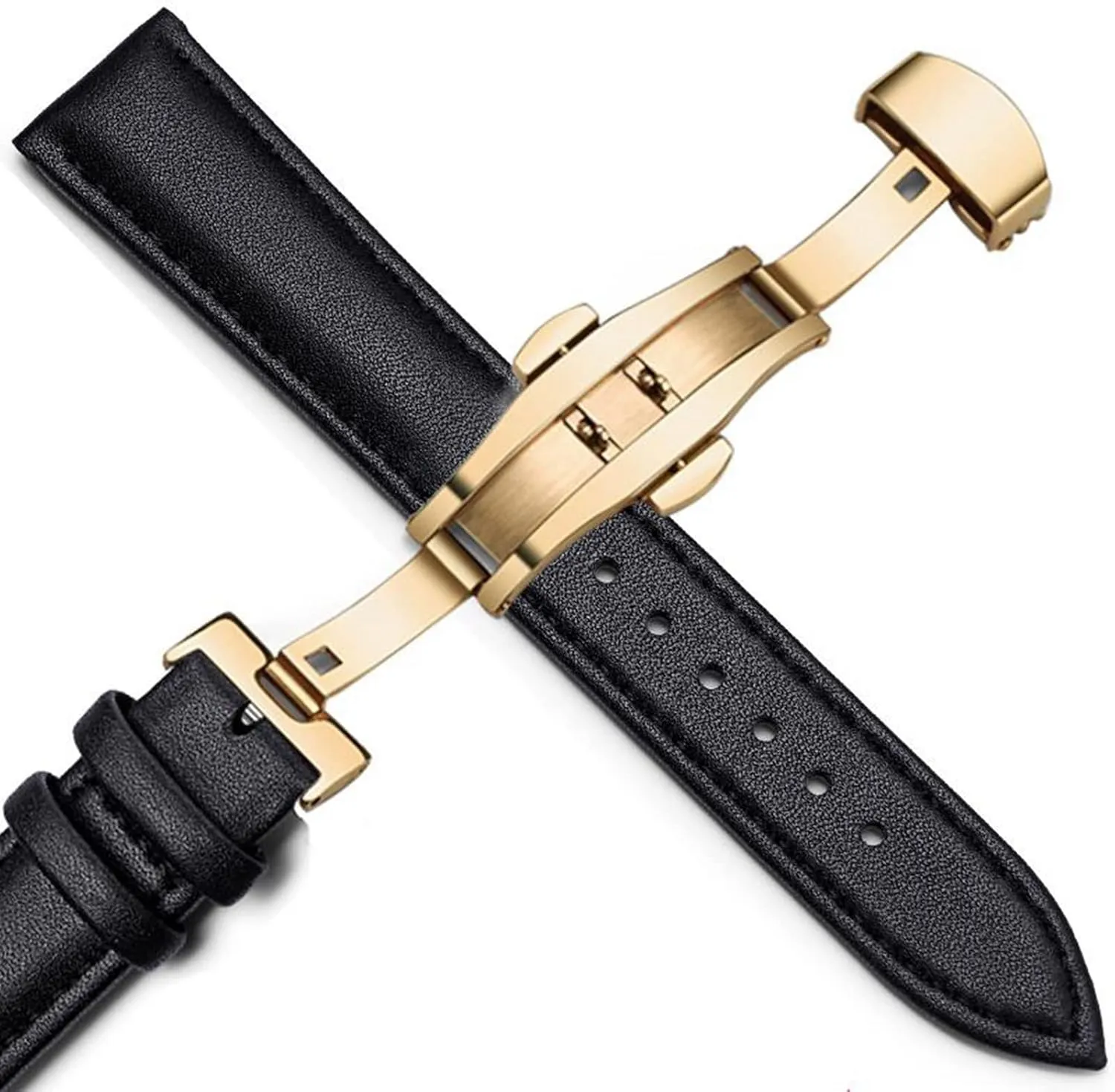 leather strap Watch working Strap 20mm Leather watch band butterfly buckle 