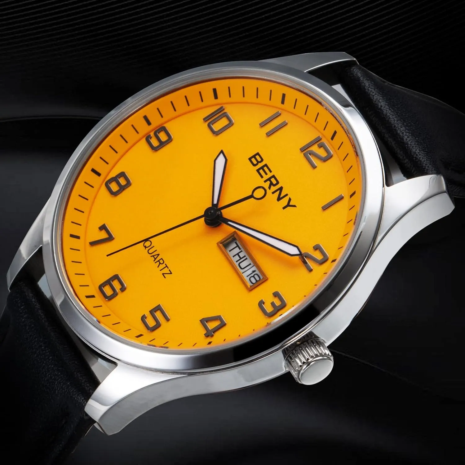 Leather Strap Wristwatch Classic Elegant Day-Date Watch for Men BERNY Men's Easy Reader Watch equatorial passion unexpected manual Standard Analog Display Quartz 