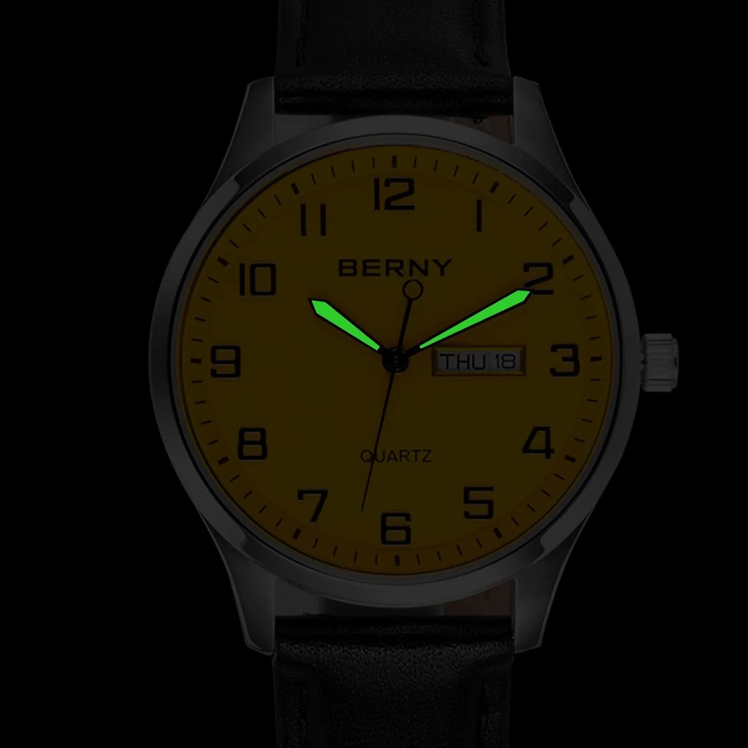 Leather Strap Wristwatch Classic Elegant Day-Date Watch for Men BERNY Men's Easy Reader Watch equatorial passion unexpected manual Standard Analog Display Quartz 