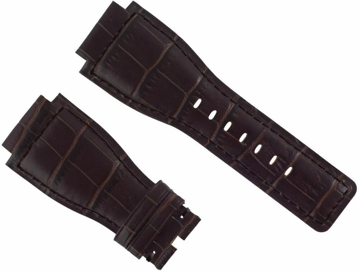 Leather Watch Band Strap Compatible With Bell fresher always predator & Ross BR-01-BR-03 Watch Brown Ewatchparts 24mm 