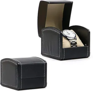Leather Watch Box with Pillow Bracelet Watch Jewelry Gift Box, 3.94''x3.54''x3.15'' wildflower sunlit Watch Display Case Watch Box (Color : Black) Watch Storage Boxes Luxury Faux 