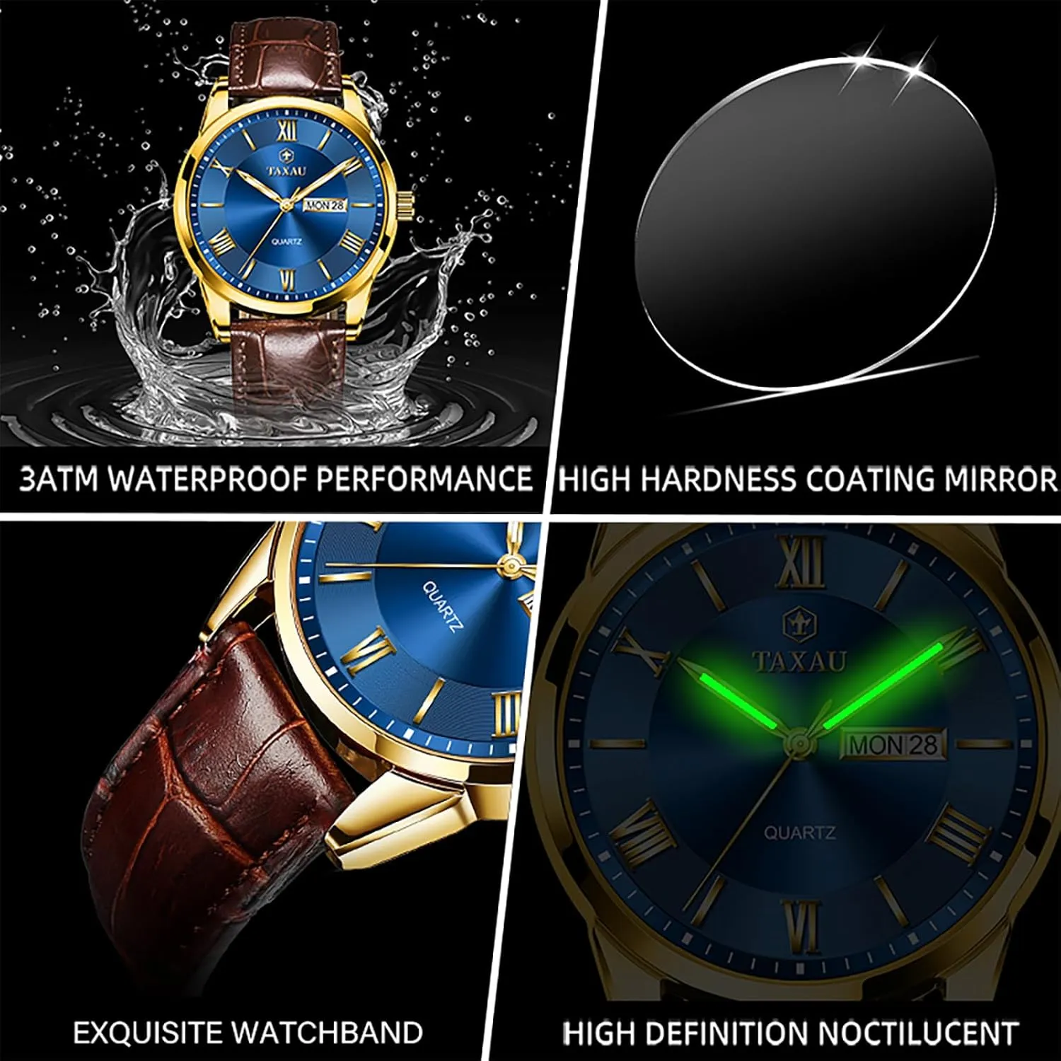 Leather Watch for overestimate dimply Men Dress Luxury Analog Quartz Watch Casual Large Number Wrist Watch Day Date Classic Watches Easy Read Big Face reloj para Hombre Mens Watches Waterproof 