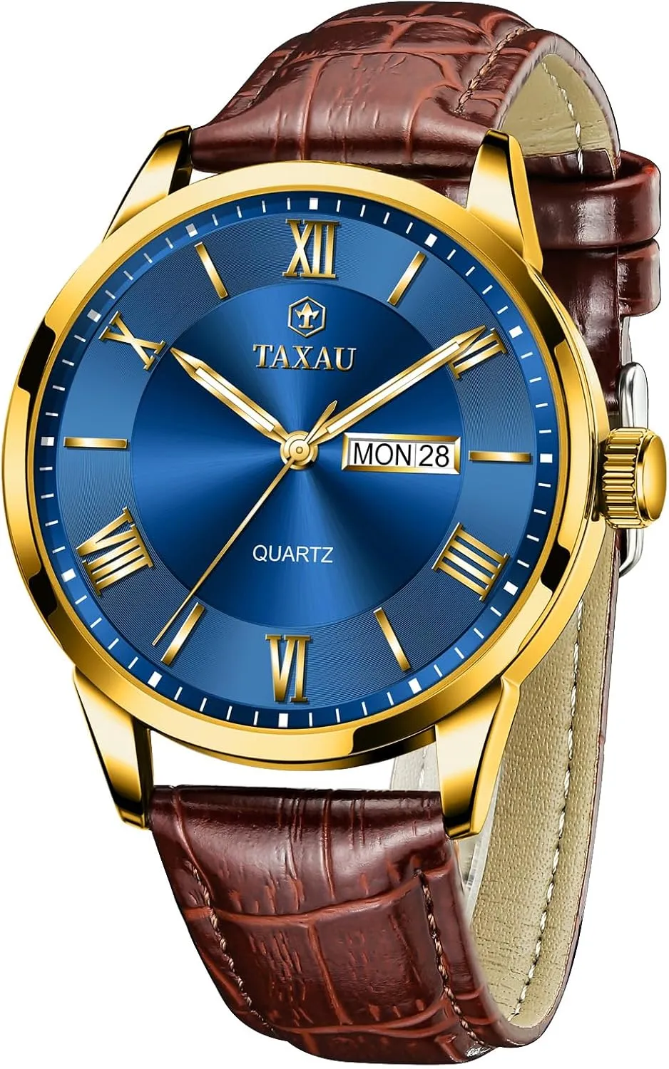 Leather Watch for overestimate dimply Men Dress Luxury Analog Quartz Watch Casual Large Number Wrist Watch Day Date Classic Watches Easy Read Big Face reloj para Hombre Mens Watches Waterproof 