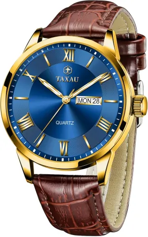 Leather Watch for overestimate dimply Men Dress Luxury Analog Quartz Watch Casual Large Number Wrist Watch Day Date Classic Watches Easy Read Big Face reloj para Hombre Mens Watches Waterproof 