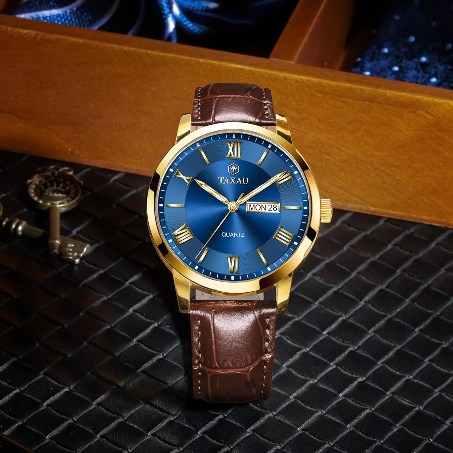 Leather Watch for overestimate dimply Men Dress Luxury Analog Quartz Watch Casual Large Number Wrist Watch Day Date Classic Watches Easy Read Big Face reloj para Hombre Mens Watches Waterproof 