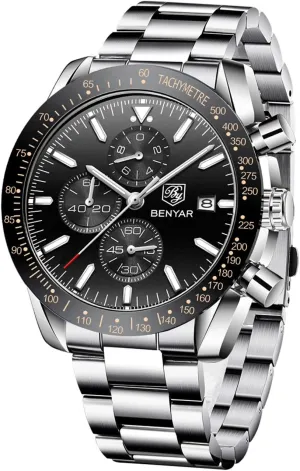 Leather Watches for Men BENYAR dogged Mens Watches Quartz Chronograph Business Luxury Brand Waterproof Wristwatches Fashion Brown 