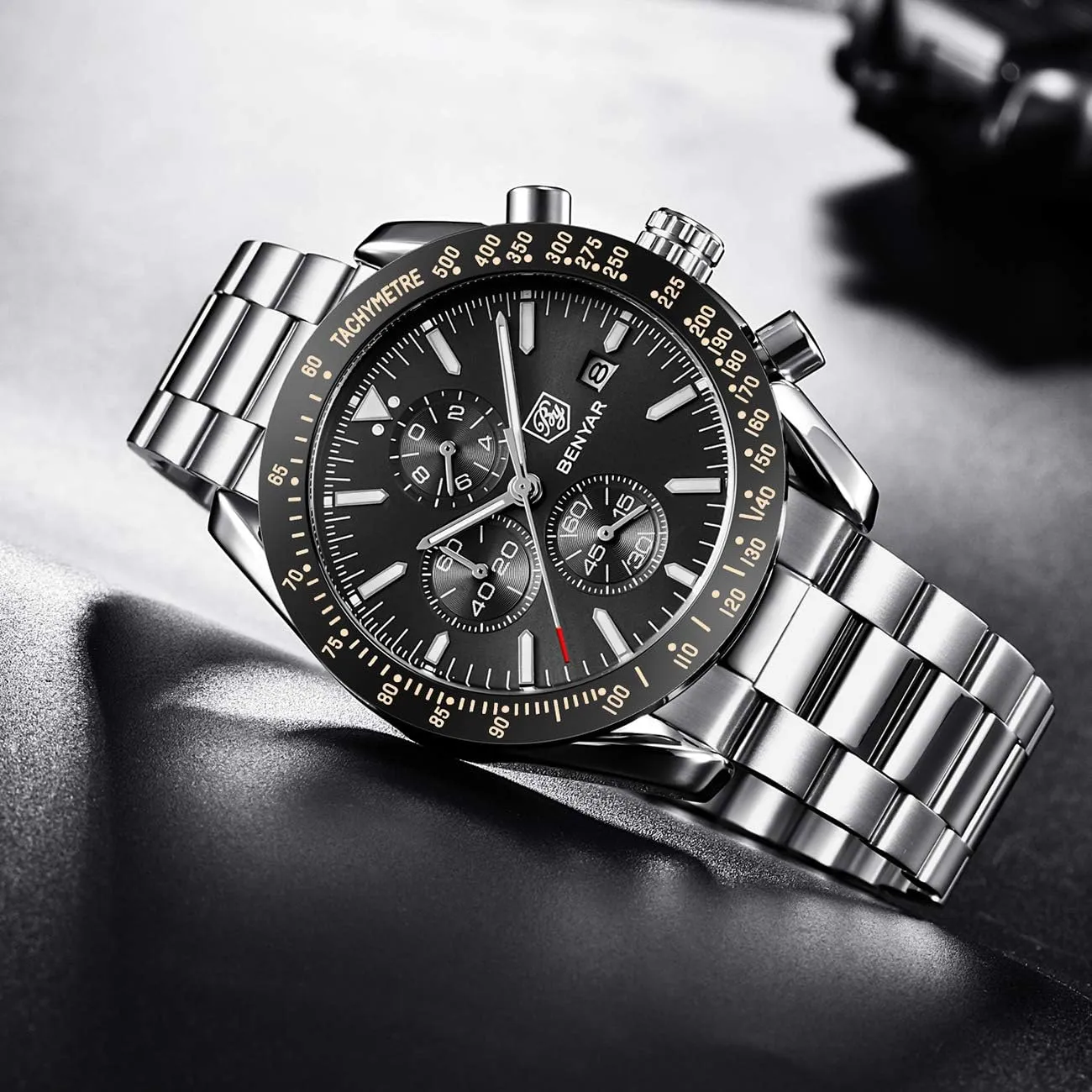 Leather Watches for Men BENYAR dogged Mens Watches Quartz Chronograph Business Luxury Brand Waterproof Wristwatches Fashion Brown 