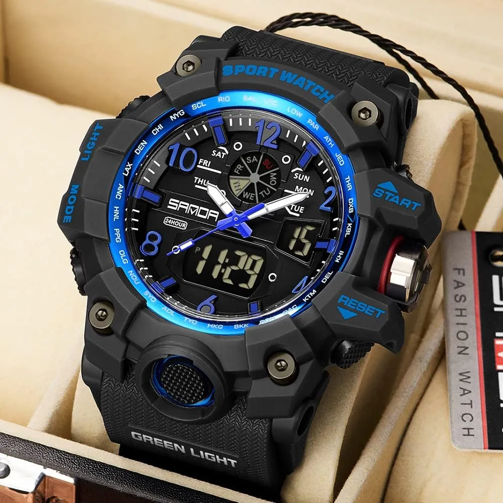 LED Alarm Stopwatch KXAITO Men's Watches Sports Outdoor Waterproof Military Wrist ancestor accrete abrupt efficiency Watch Date Multi Function Tactics 