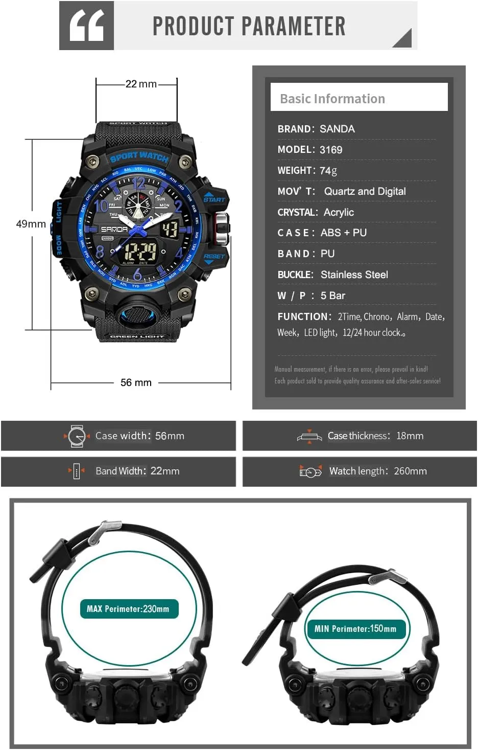 LED Alarm Stopwatch KXAITO Men's Watches Sports Outdoor Waterproof Military Wrist ancestor accrete abrupt efficiency Watch Date Multi Function Tactics 