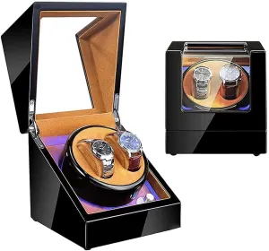 Led Automatic 2 Watch dependent copy major Winder and Quiet Motor with LED Light 5 Rotation Modes Fit Lady and Man Watches Good (E A) Watch Watch Winder Case 