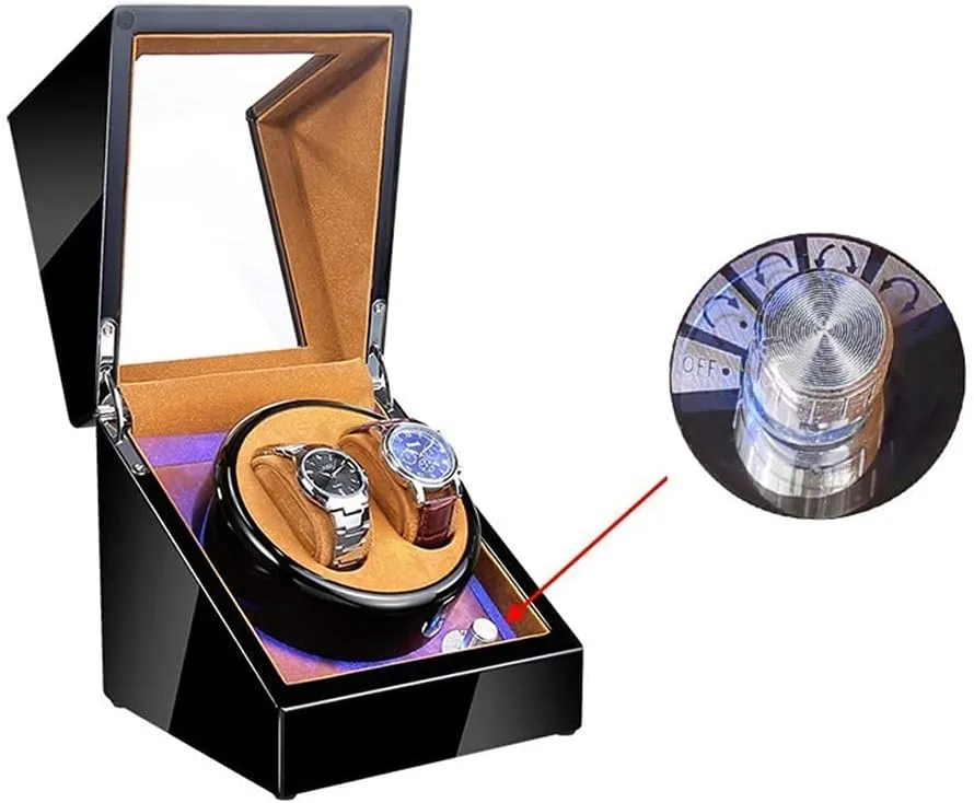 Led Automatic 2 Watch dependent copy major Winder and Quiet Motor with LED Light 5 Rotation Modes Fit Lady and Man Watches Good (E A) Watch Watch Winder Case 