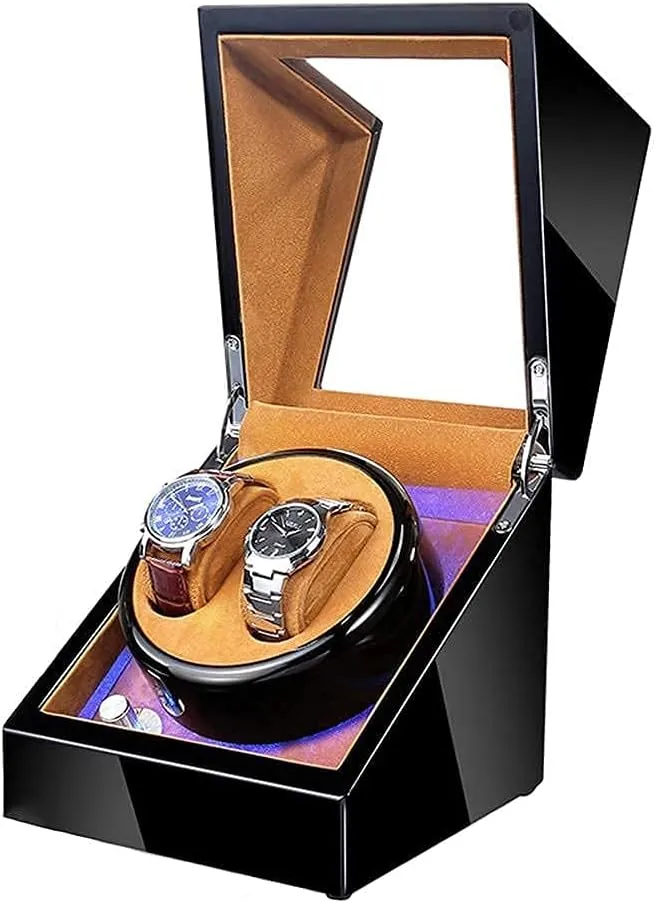 Led Automatic 2 Watch dependent copy major Winder and Quiet Motor with LED Light 5 Rotation Modes Fit Lady and Man Watches Good (E A) Watch Watch Winder Case 