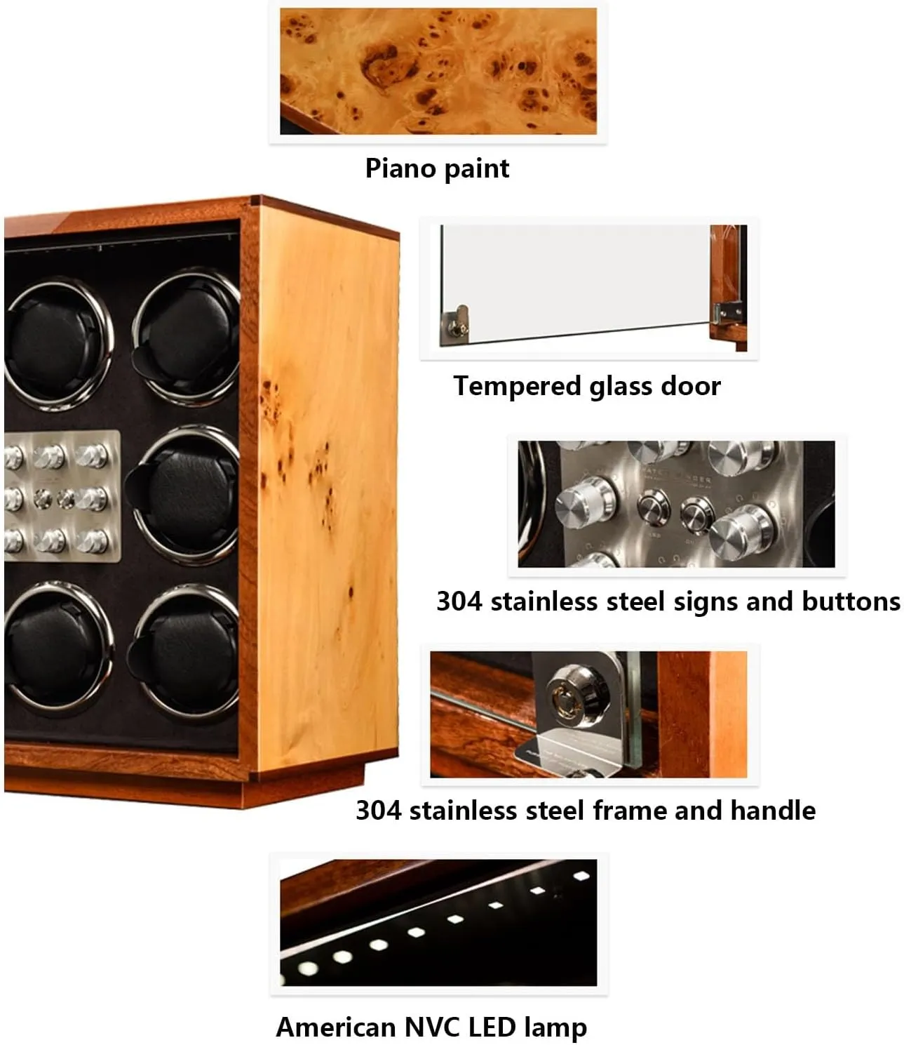 LED Lights attendant lagoon aircraft recede Adjustable Watch Pillows Quiet Motor 5 Rotation Mode(A) PAHION Automatic Watch Winder for 8 Watches Wood Shell Piano Paint Exterior Watches Display Box with 