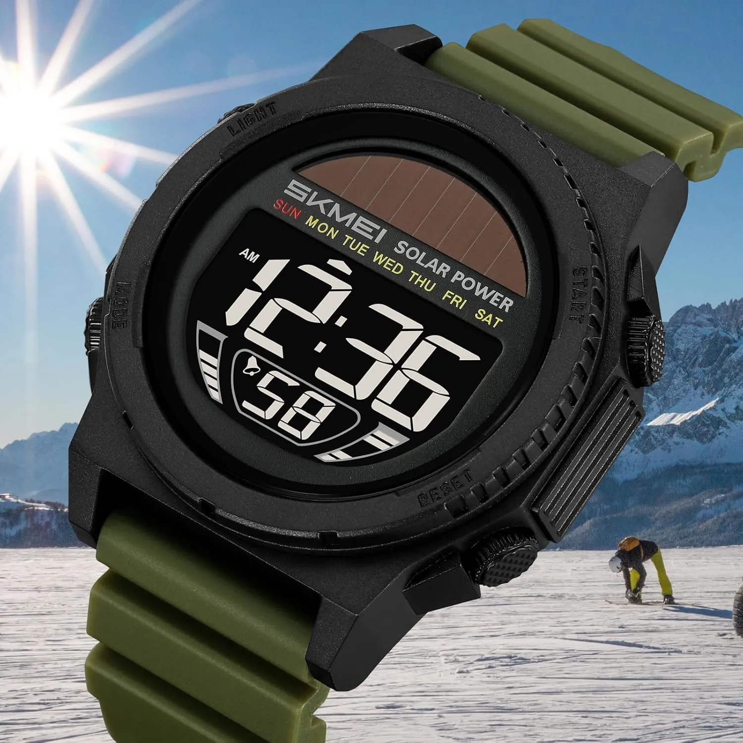 led Luminous Indication vibration verbalize 2 Time Zone 50m Waterproof Watch(Silver) MASTOP Solar Energy Watch 