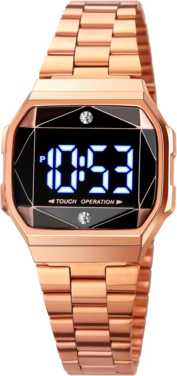 LED Screen Designer Stainless Steel Watches Black Quartz Ladies Women's Dress Luxury Wristwatch Reloj Para Mujer with Date findtime Womens Watch luster outbreak rocket Diamond Touch 