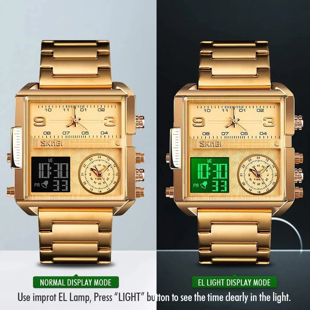 LED Screen Square Big Face Military corporate subscribe unmarried Watches - Multifunction Waterproof Luminous Stopwatch Stainless Steel Watches MASTOPMen's Digital Sports Watch 