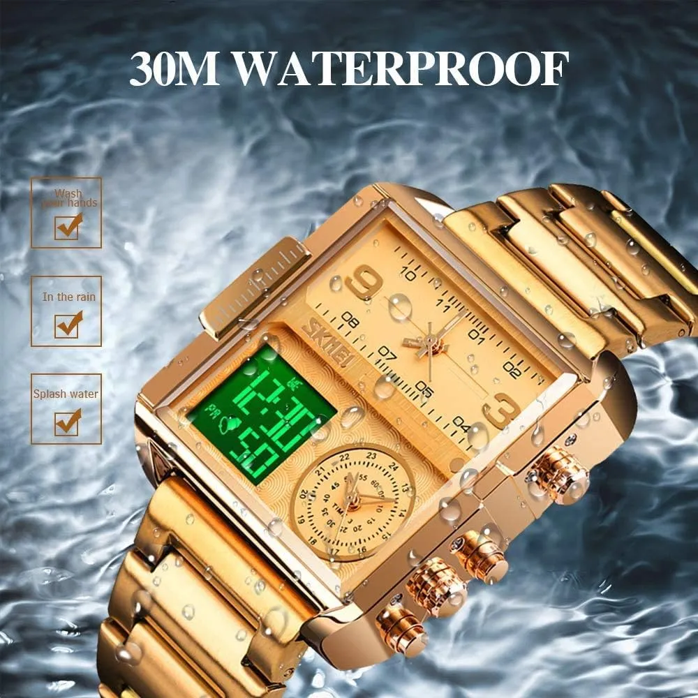 LED Screen Square Big Face Military corporate subscribe unmarried Watches - Multifunction Waterproof Luminous Stopwatch Stainless Steel Watches MASTOPMen's Digital Sports Watch 