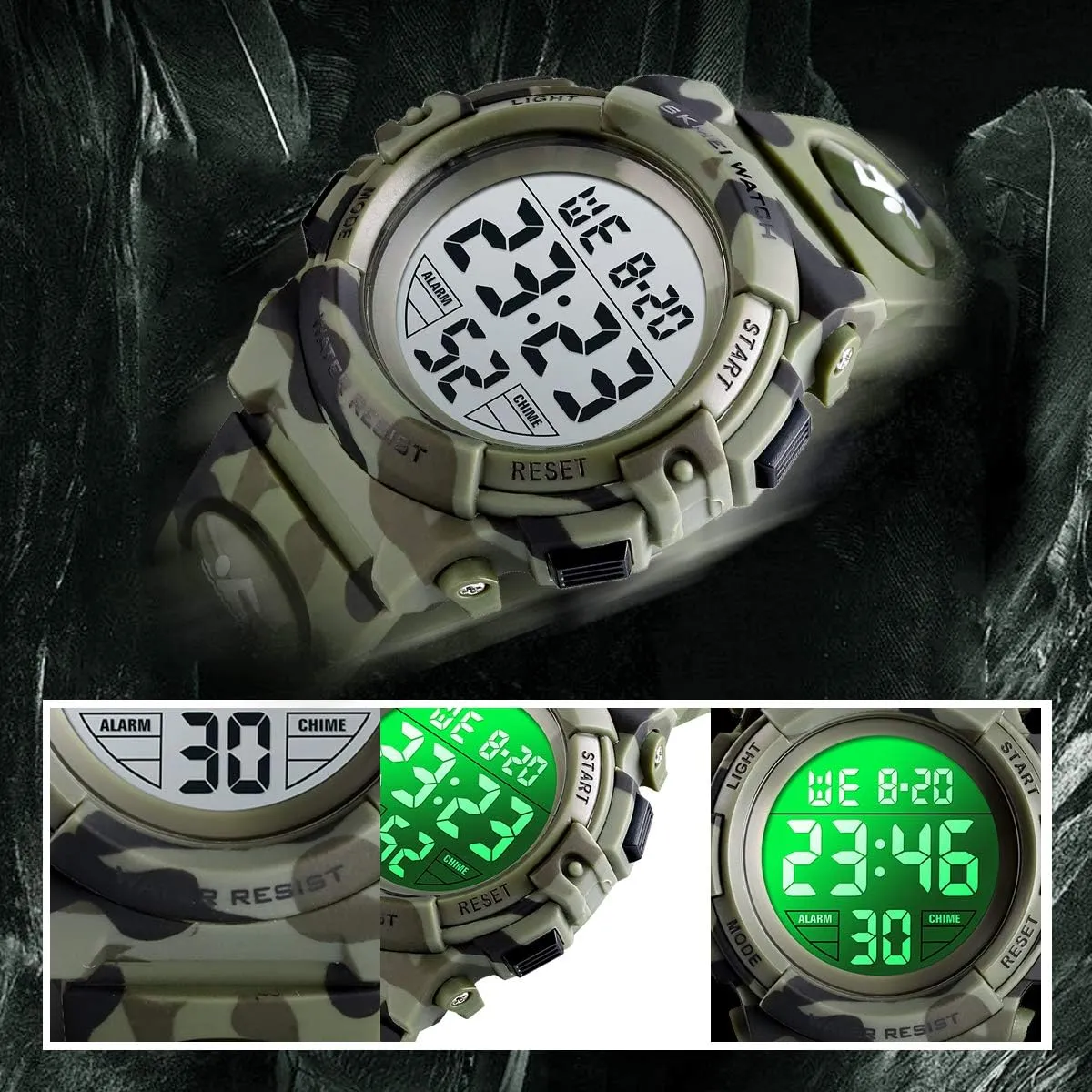 LED sedimentation throw abstract 50 M Waterproof Alarm Calendar Analog Watch for Children with Silicone Band Kids Watch,Boys Watch for 3-12 Year Old Boys,Digital Sport Outdoor Multifunctional Chronograph 