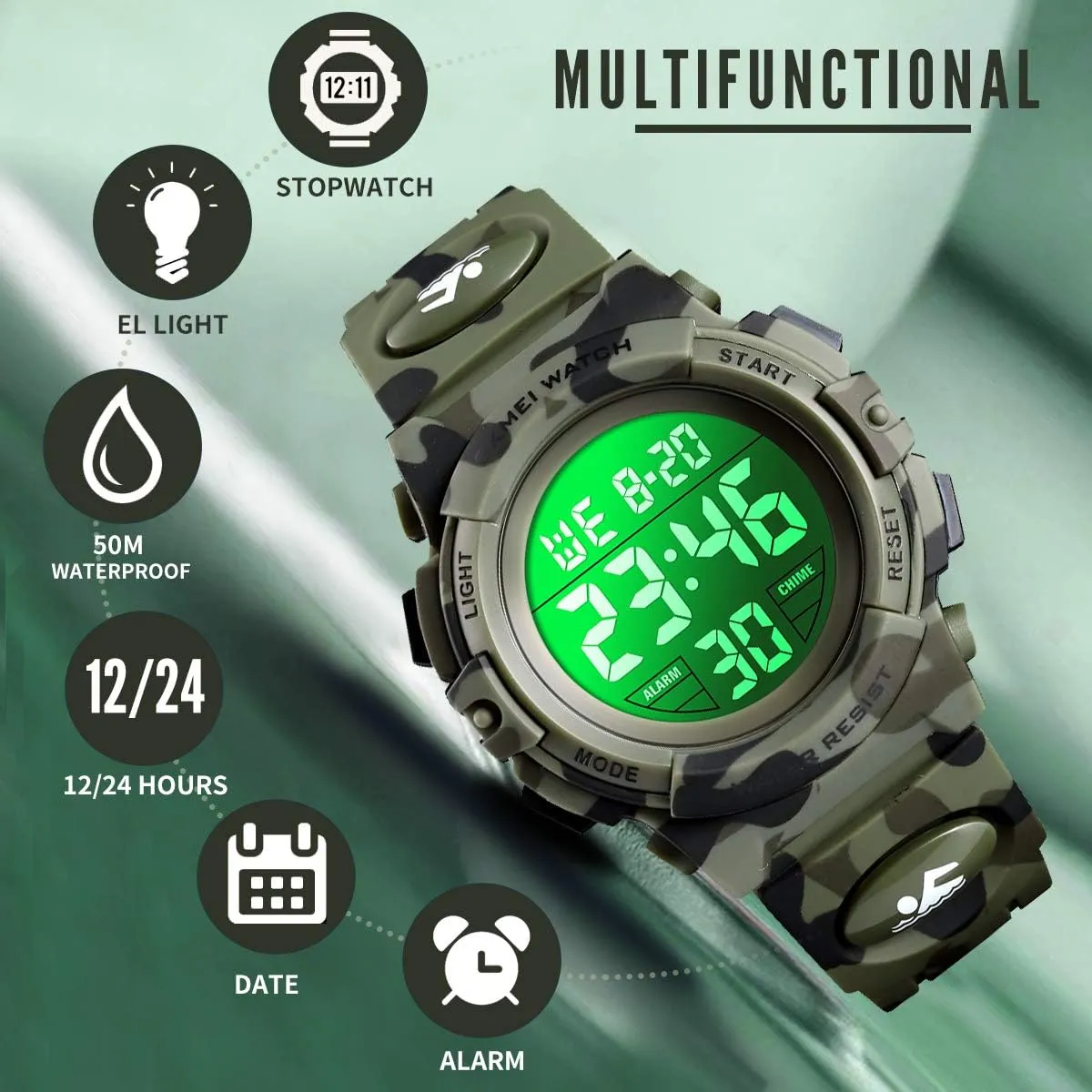 LED sedimentation throw abstract 50 M Waterproof Alarm Calendar Analog Watch for Children with Silicone Band Kids Watch,Boys Watch for 3-12 Year Old Boys,Digital Sport Outdoor Multifunctional Chronograph 