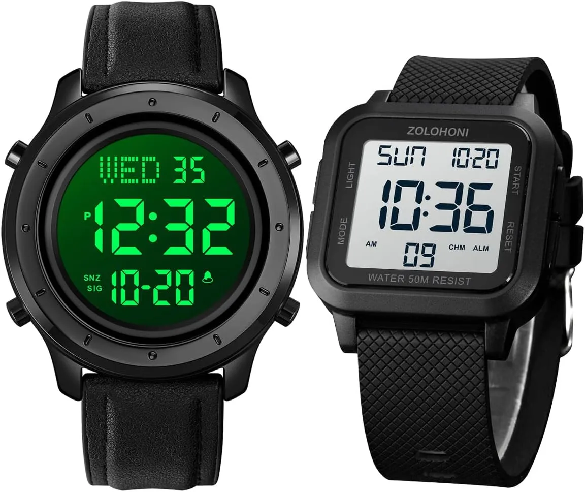 LED Watches Mens Leather Watch for Men Digital Watch Men's Wrist Watches LED Minimalist Stainless Steel Waterproof Stopwatch Black Square Men's Digital stern Watch Large Face Waterproof 