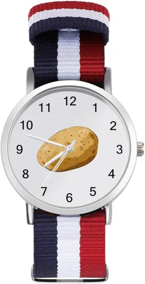 Lightweight Breathable hospitalize Woven Nylon Wrist Strap Watch with Metal Buckle Cartoon Potato Unisex Watch 