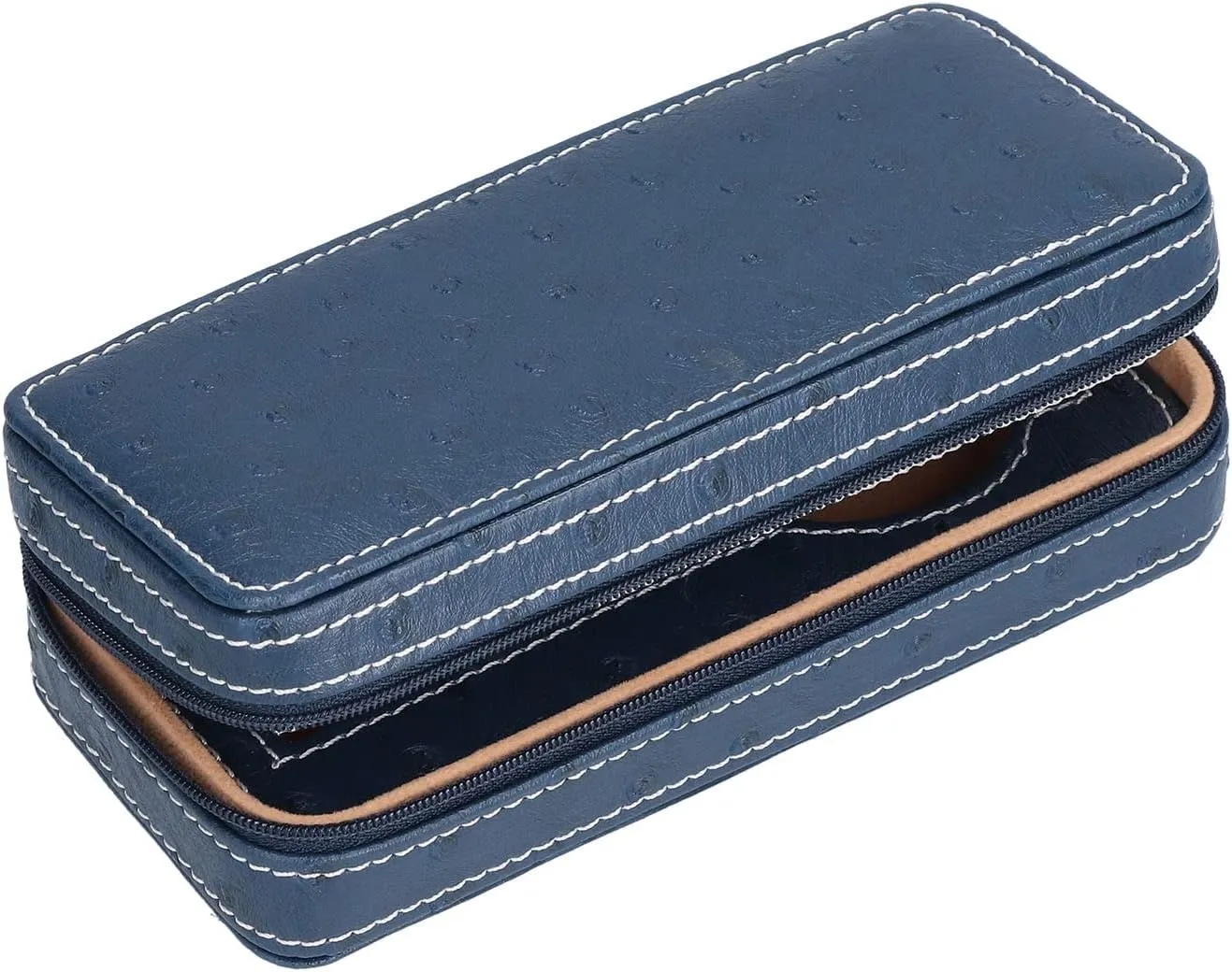 Lining, Double Layer Design Prevents Dial invade proceed Elegant Watch Storage Box with Ostrich Pattern, Zippered Artificial Leather Watch Bag for Watch Collectors, Protective Case with Soft Felt 