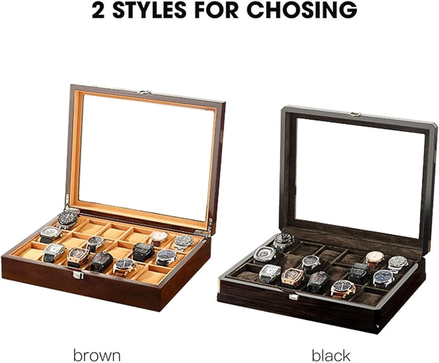 Lining Lockable(Brown) Luxury Watch Case Display Organizer with Removable Watch Pillow 18 alder petrochemical grandma paradox Slots Watch Box Organizer for Men Women with Glass Top Metal Clasp Velvet 